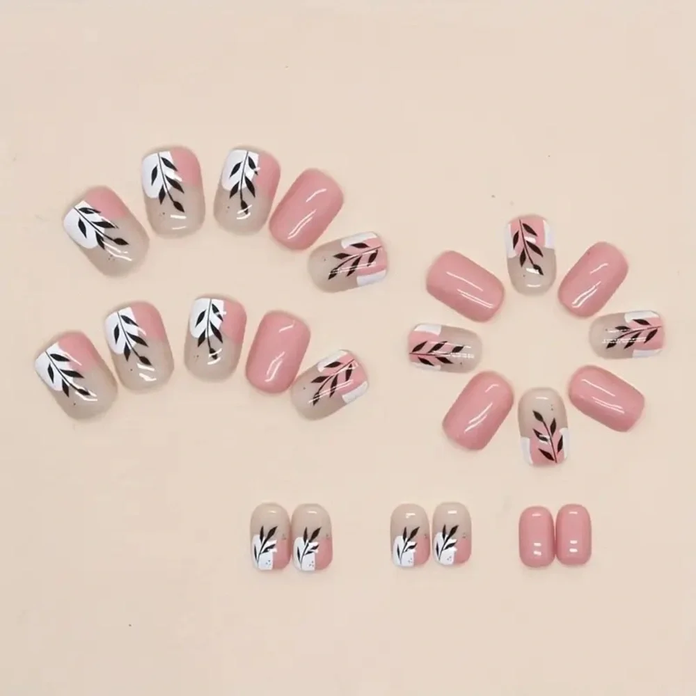 Pink Leaf Press On Nails
